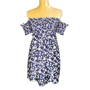 Kisuii Beach Cover-up “Aya” Beach Dress Smocked Navy Blue Daisy Silk XS New NWT